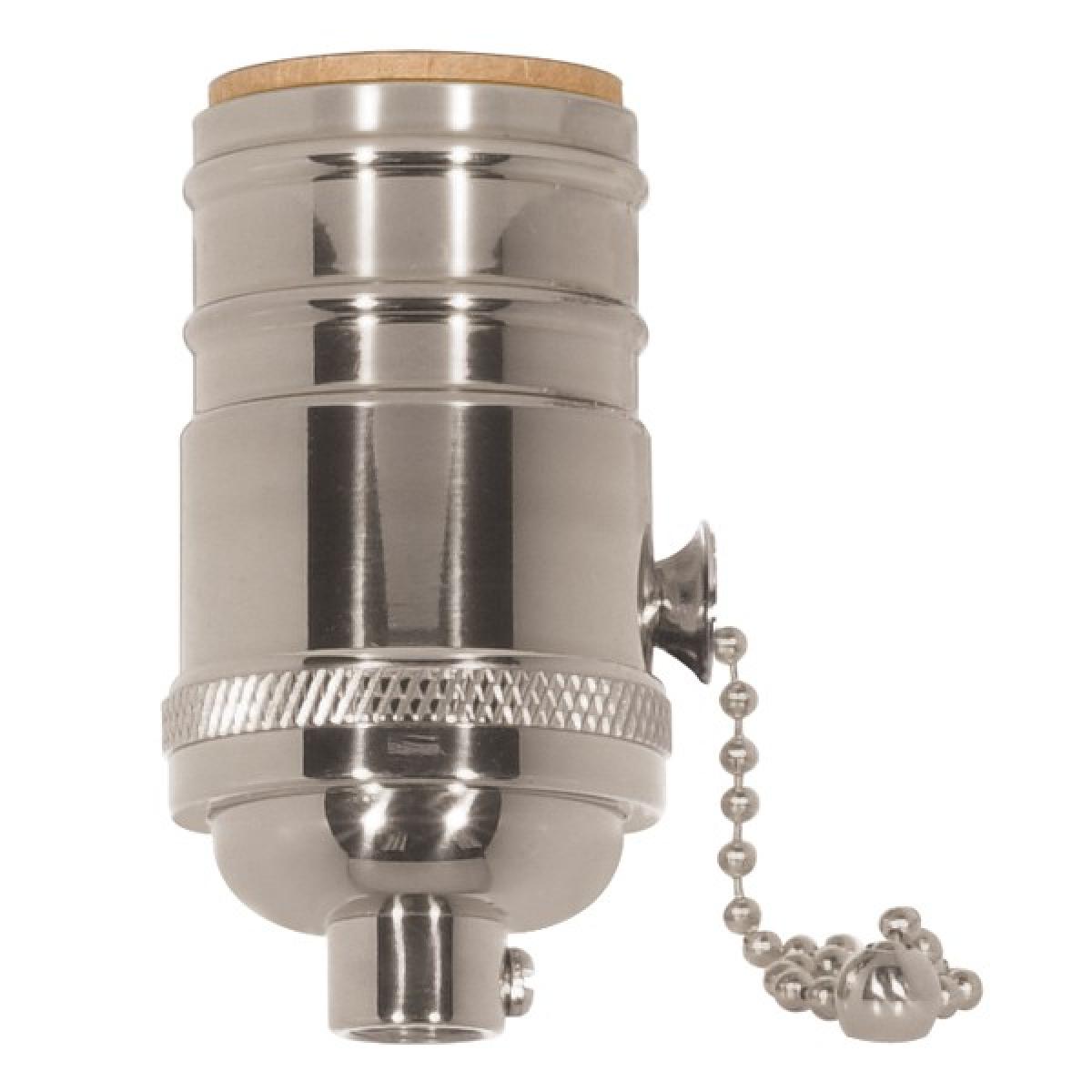 Satco 80-1292 On-Off Pull Chain Socket 1/8 IPS 4 Piece Stamped Solid Brass Polished Nickel Finish 660W 250V Uno Thread