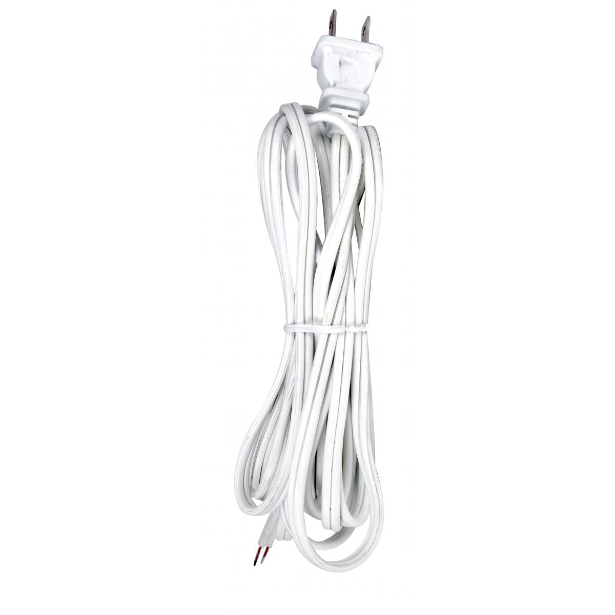 Satco 90-1413 12 Foot 18/2 SPT-2 105C Cord Set White Finish 72" Hank 150 Carton Molded Polarized Plug Tinned Tips 3/4" Strip With 2" Slit