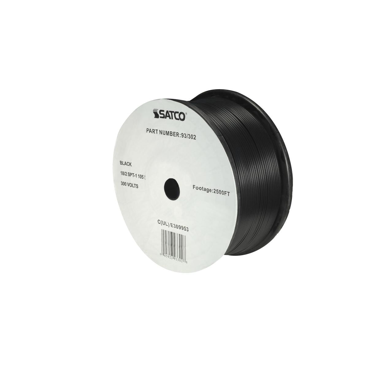 Satco 93-302 Lamp And Lighting Bulk Wire 18/2 SPT-1 105C 2500 Foot/Reel Black