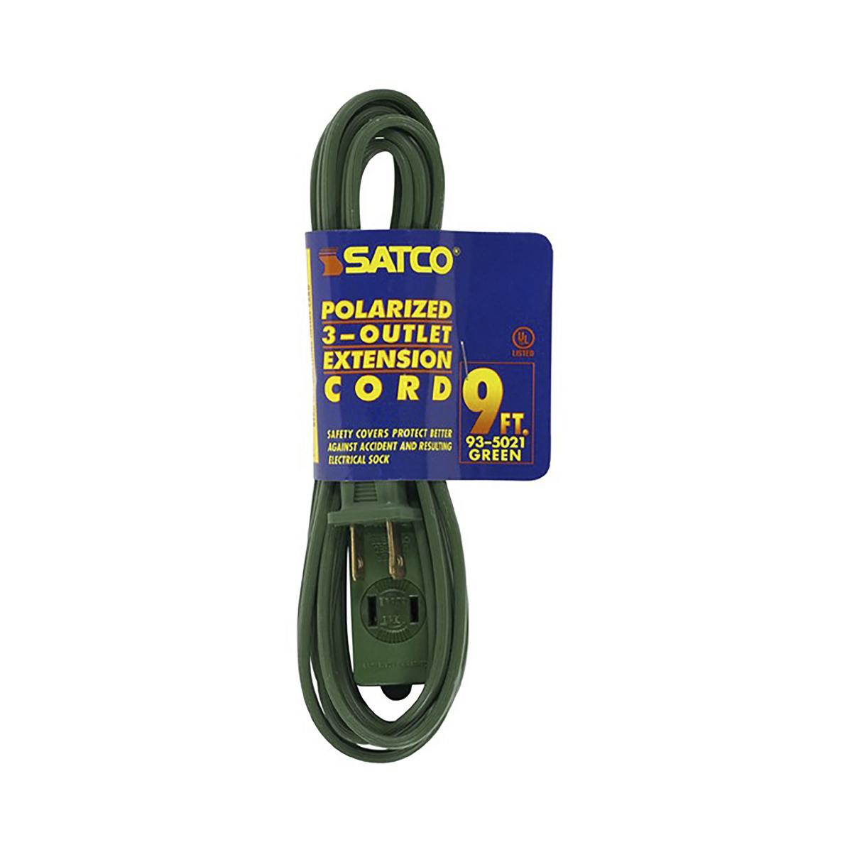 Satco 93-5021 9 Foot Extension Cord Green Finish 16/2 SPT-2 Indoor Only 13A-125V-1625W Rating