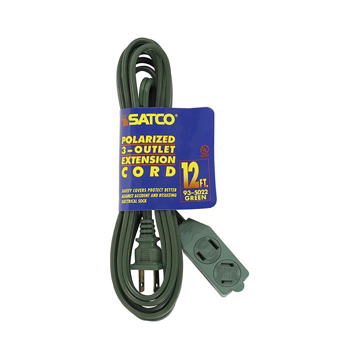 Satco 93-5022 12 Foot Extension Cord Green Finish 16/2 SPT-2 Indoor Only 13A-125V-1625W Rating