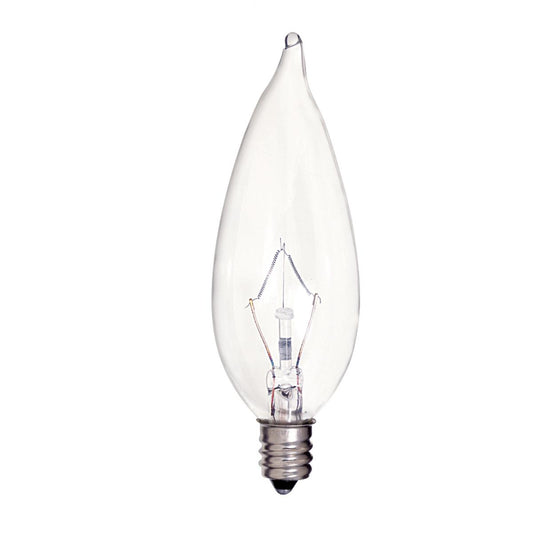 Satco S4465 KR25CA9 1/2 25 Watt CA9 1/2 Incandescent Clear 2500 Average rated hours 212 Lumens Candelabra base 120 Volt