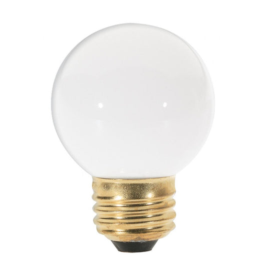 Satco S4541 25 Watt G16 1/2 Incandescent Gloss White 1500 Average rated hours 180 Lumens Medium base 120 Volt Carded