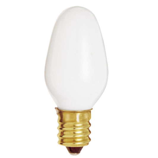 Satco S4726 7C7/W 7 Watt C7 Incandescent White 3000 Average rated hours 28 Lumens Candelabra base 120 Volt 4-Card