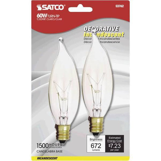 Satco S3764 25W TT STD CLR 25 watt CA10 Incandescent Clear Medium base 120 volts